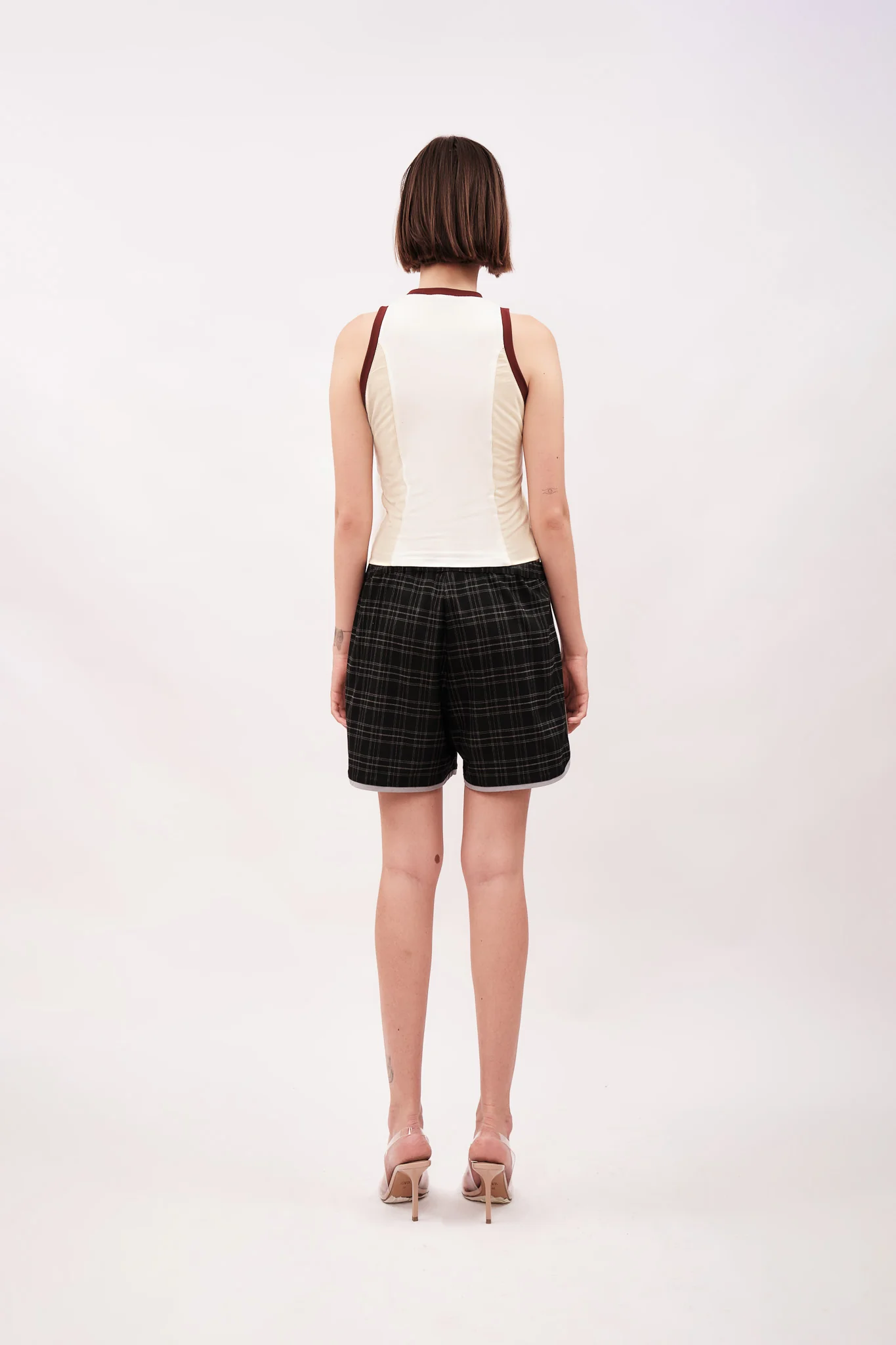 PANELLED TANK TOP - CREAM & NUDE – BURGUNDY - Image 3