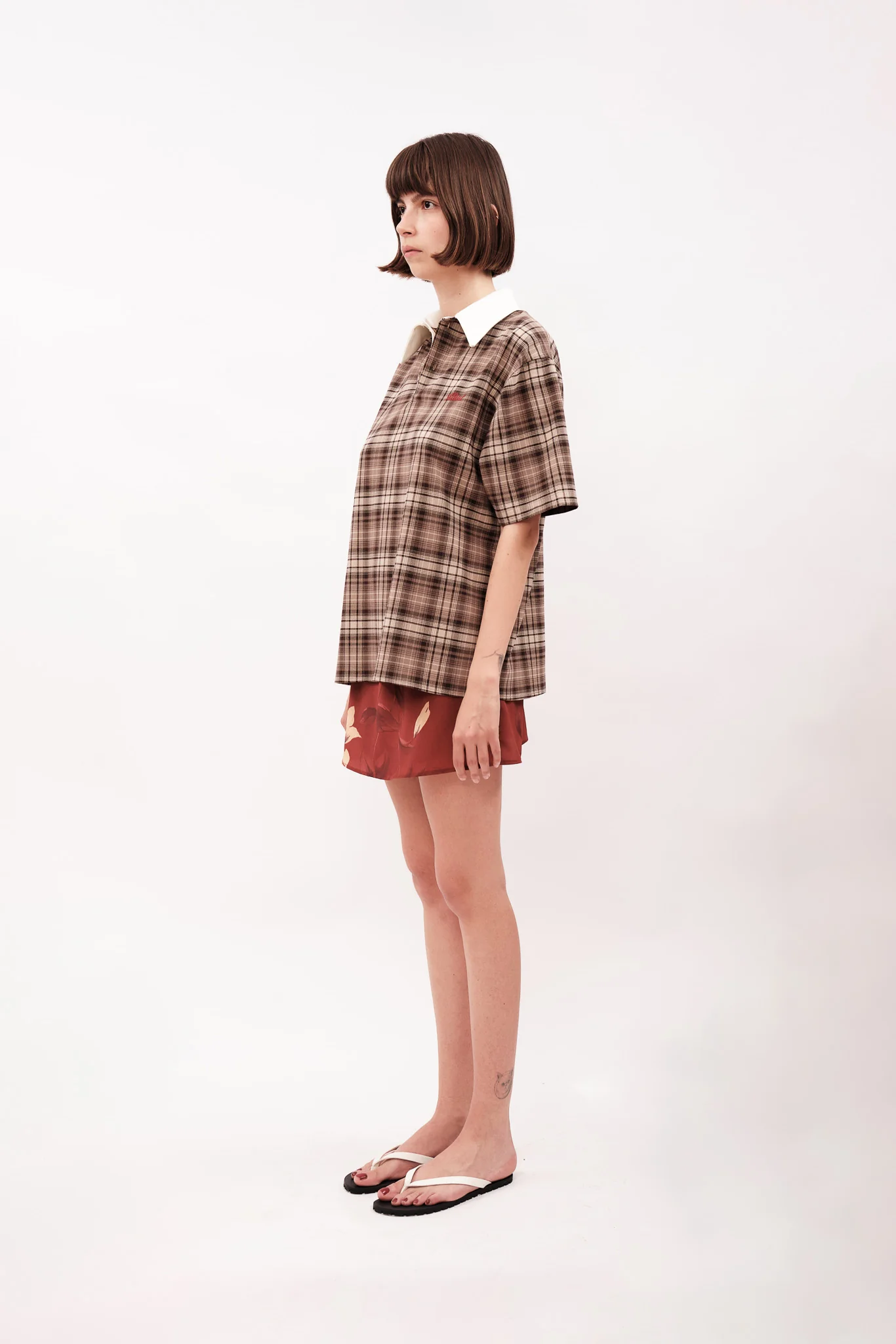 PLAID POLO T-SHIRT - BROWN - Image 4