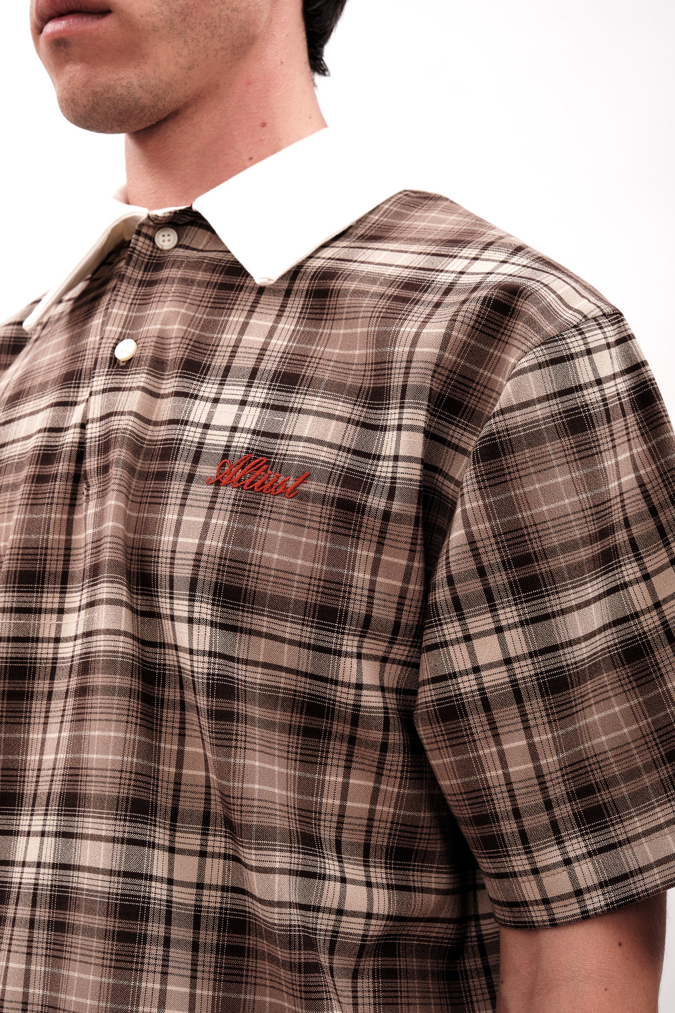 PLAID POLO T-SHIRT - BROWN - Image 5