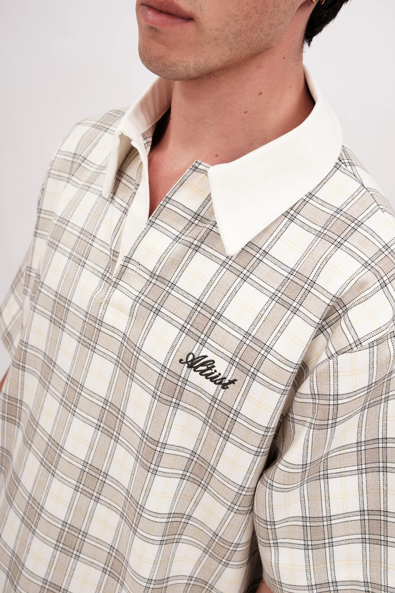 PLAID POLO T-SHIRT - CREAM - Image 3