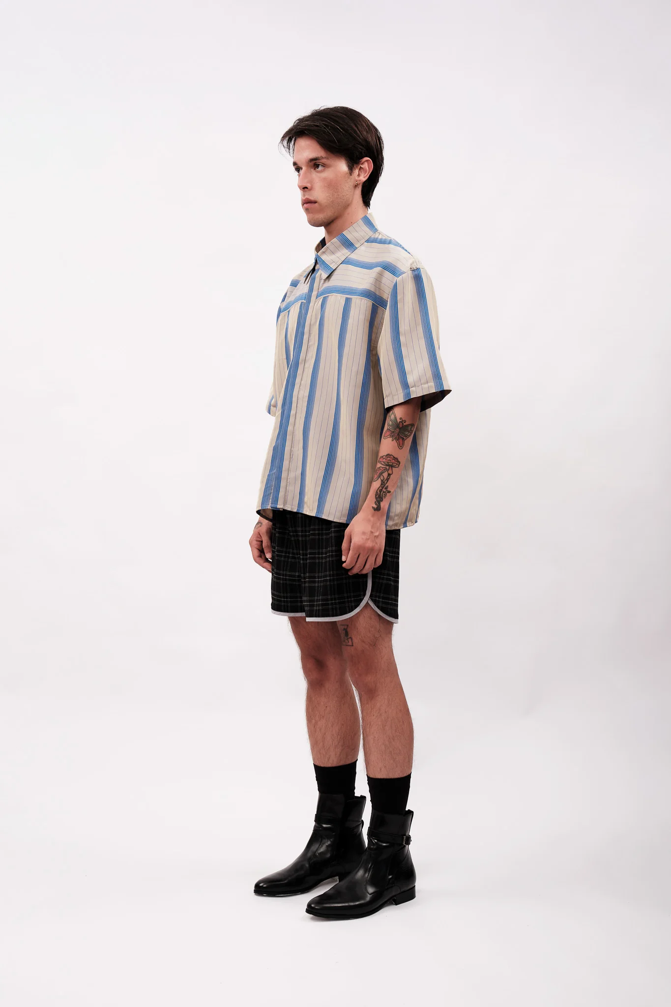 STRIPED BACK-FLAP SHIRT - GREY & BLUE - Image 3