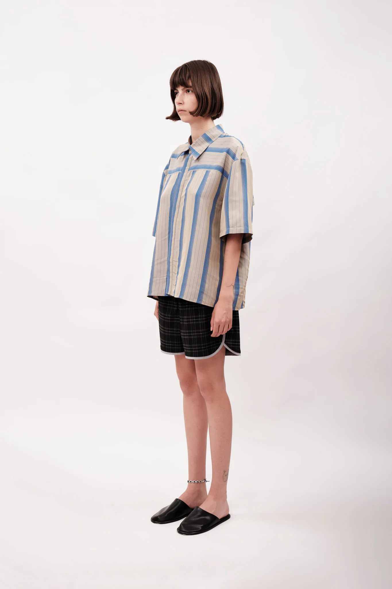 STRIPED BACK-FLAP SHIRT - GREY & BLUE - Image 4