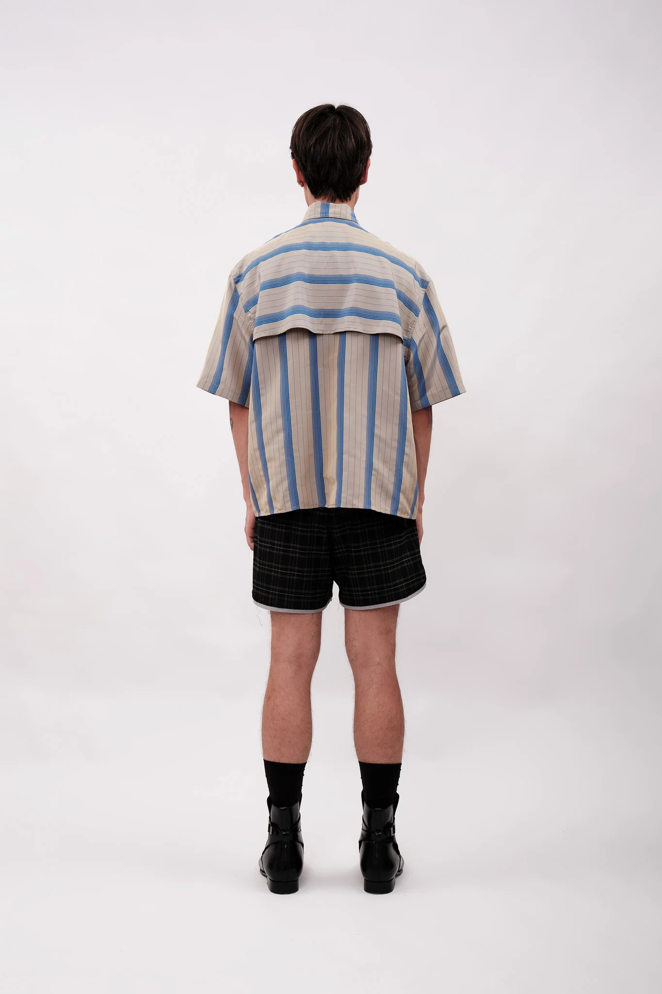 STRIPED BACK-FLAP SHIRT - GREY & BLUE - Image 5