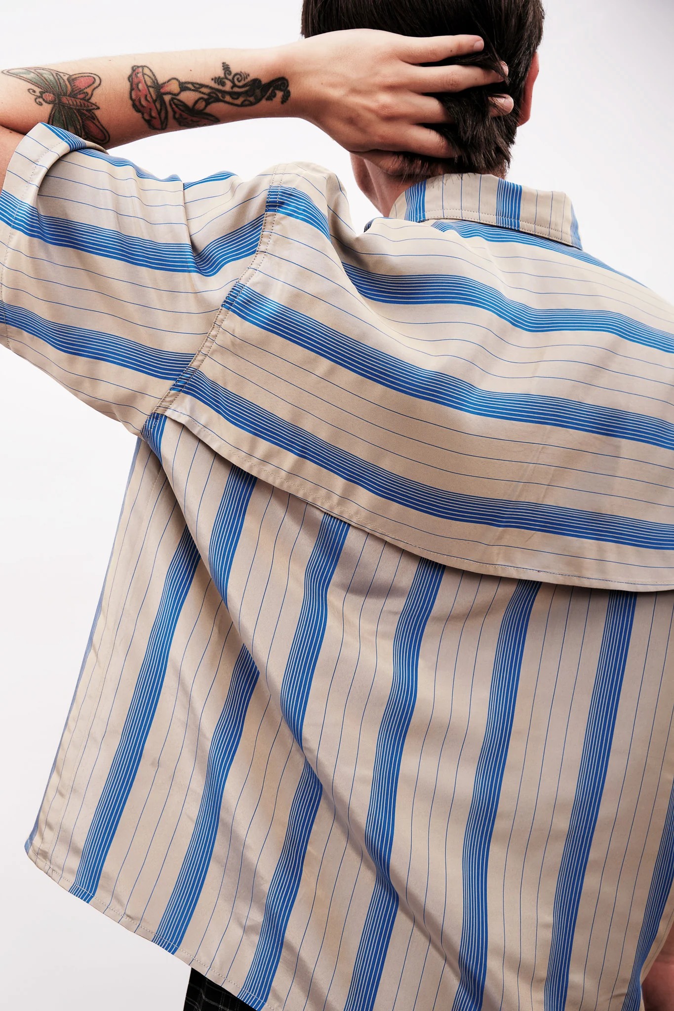 STRIPED BACK-FLAP SHIRT - GREY & BLUE - Image 6