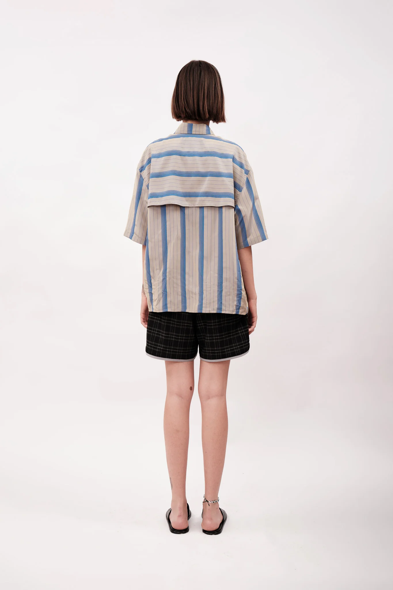 STRIPED BACK-FLAP SHIRT - GREY & BLUE - Image 7